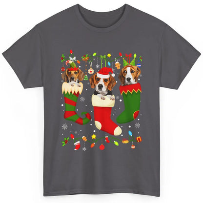 Funny Beagle Dog Christmas Tree Socks Xmas Lights Santa Hat Classic Unisex T-Shirt