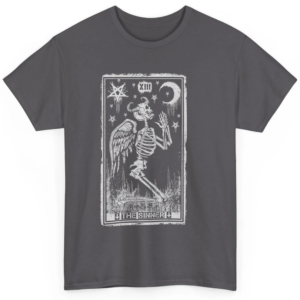 Retro Skeleton Kneeling The Sinner Tarot Card Wiccan Pagan Classic Unisex T-Shirt