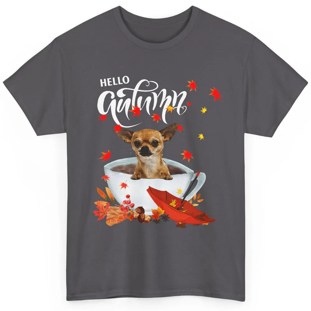 Chihuahua Autumn Dog And Coffee Fall Thanksgiving Chihuahua Classic Unisex T-Shirt