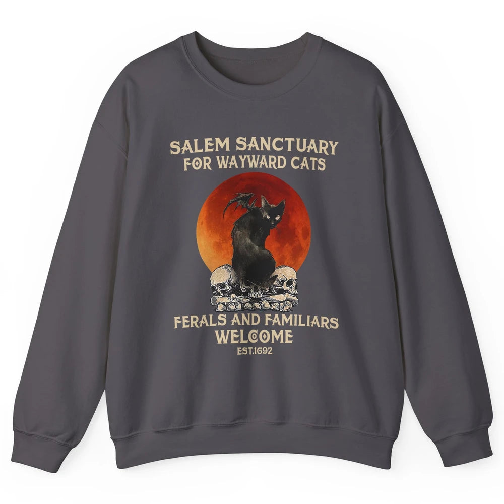 Witch Cat Salem Sanctuary Witch City Halloween Gothic Cat Unisex Crewneck Sweatshirt