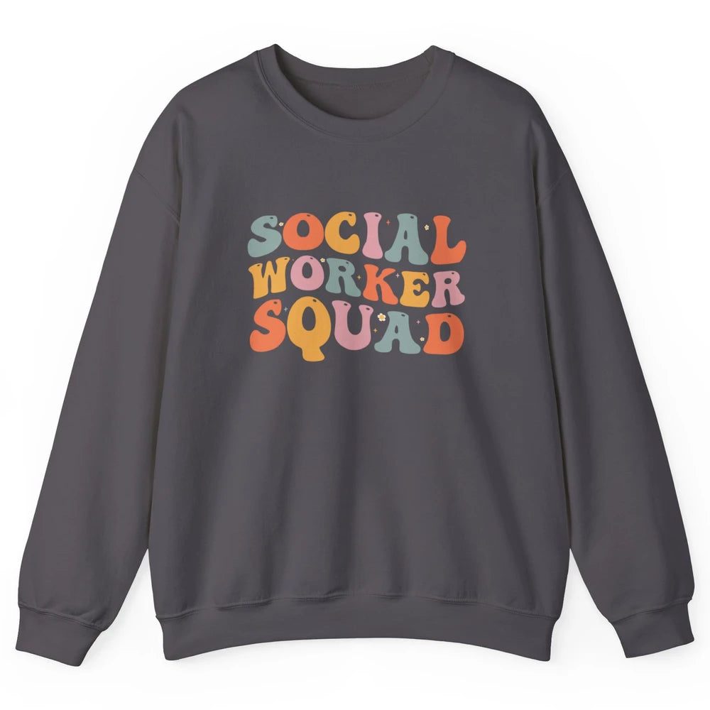 Social Worker Squad Groovy Retro Vintage Rainbow Social Work Unisex Crewneck Sweatshirt