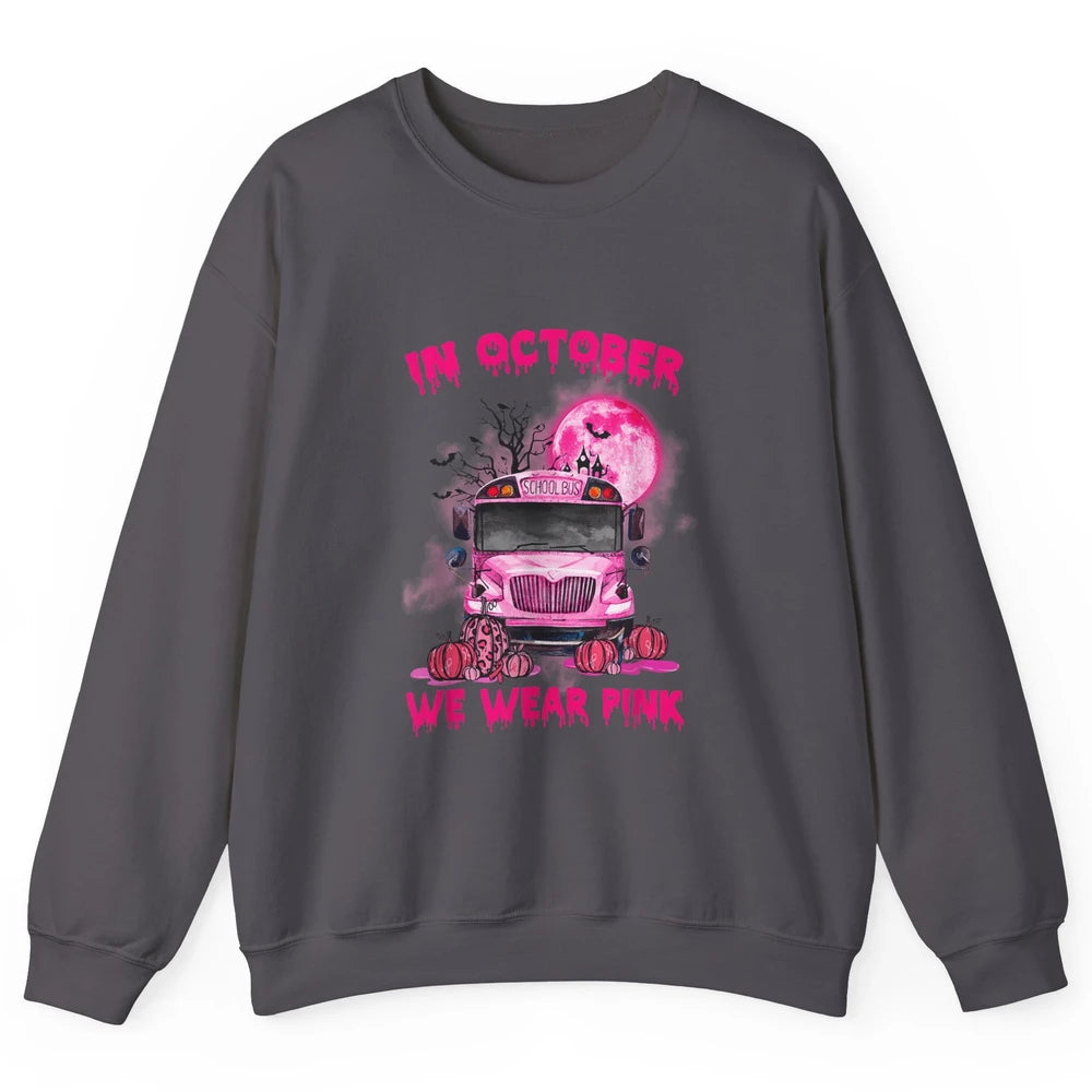 School Bus Driver Wear Pink Ribbon Breast Cancer Awareness Unisex Crewneck Sweatshirt