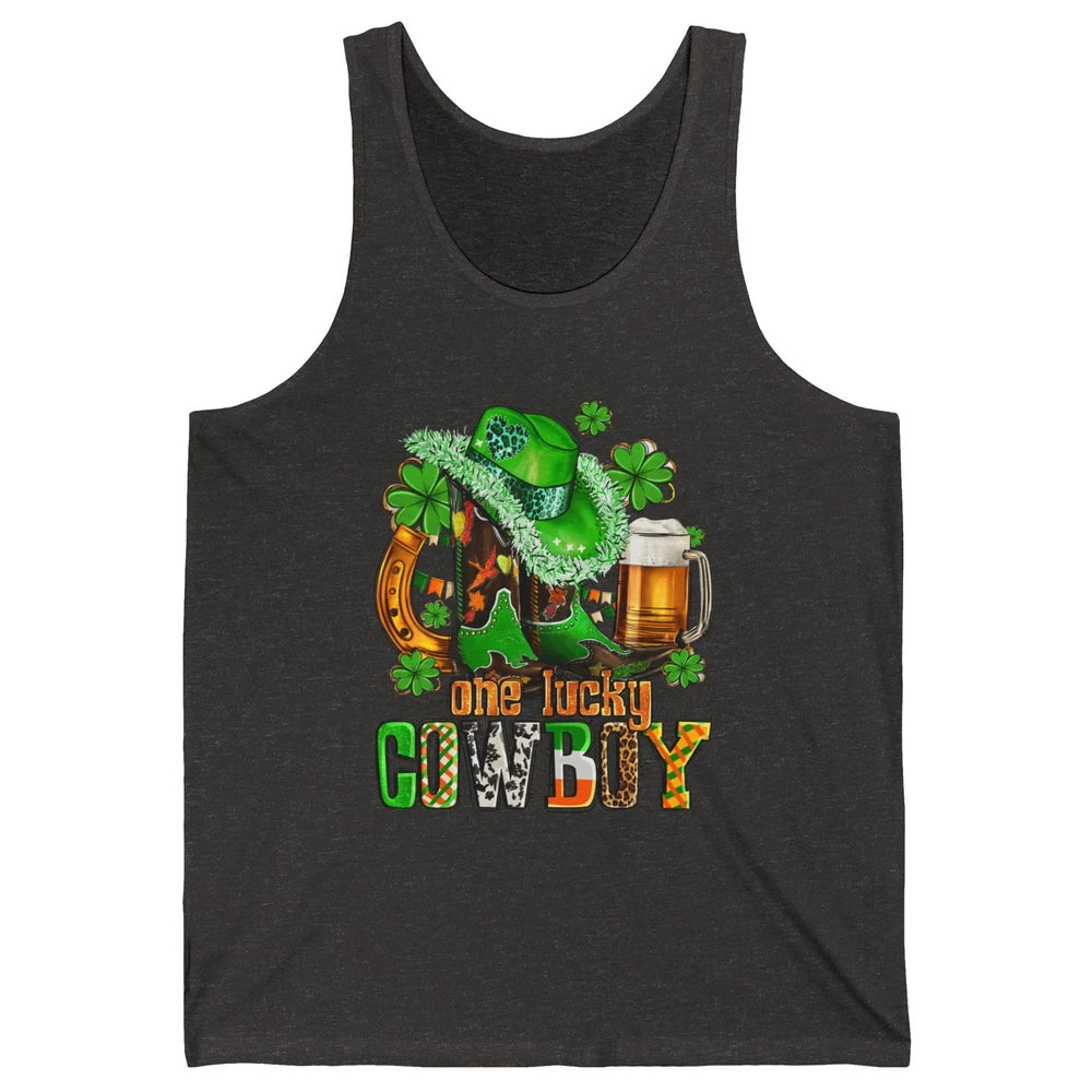 Western Lucky Cowboy Boots Clover Leopard St Patricks Day Unisex Jersey Tank