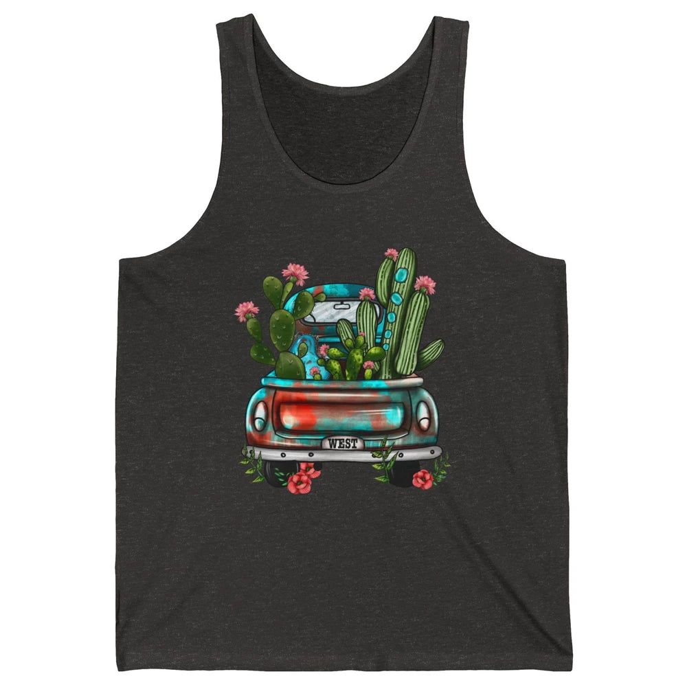 Turquoise Western Truck Desert Cactus Go West Western Gift Unisex Jersey Tank