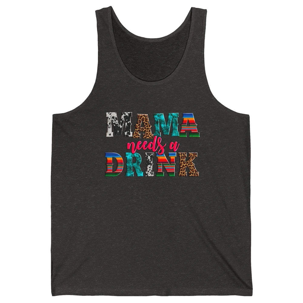 Western Mama Needs Drink Leopard Turquoise Mothers Day Retro Unisex Jersey Tank