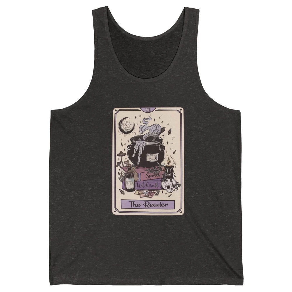 Retro Skull Books The Reader Tarot Card Witchcraft Halloween Unisex Jersey Tank