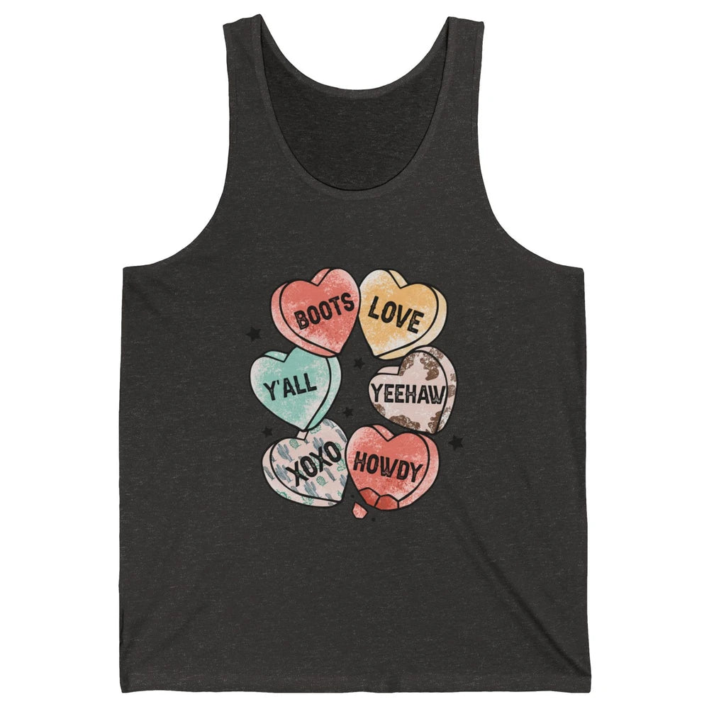 XOXO Love Cowboy Boots Howdy Cowgirl Hearts Western Country Happy Valentine's Day Yeehaw Vintage Cactus Unisex Jersey Tank