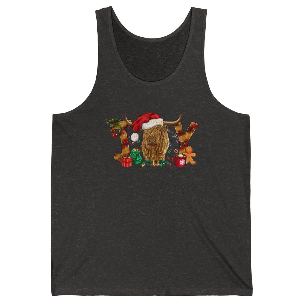 Highland Cow Joy Santa Hat Gingerbread Christmas Farm Gift Unisex Jersey Tank