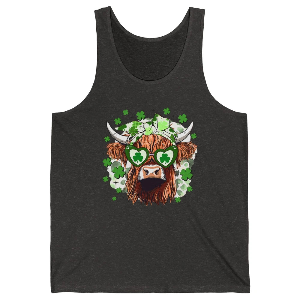 St Patrick Highland Cow Shamrock Bandana Western St Paddy Unisex Jersey Tank