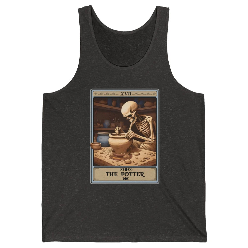 Retro Skeleton The Potter Tarot Card Halloween Pottery Lover Unisex Jersey Tank