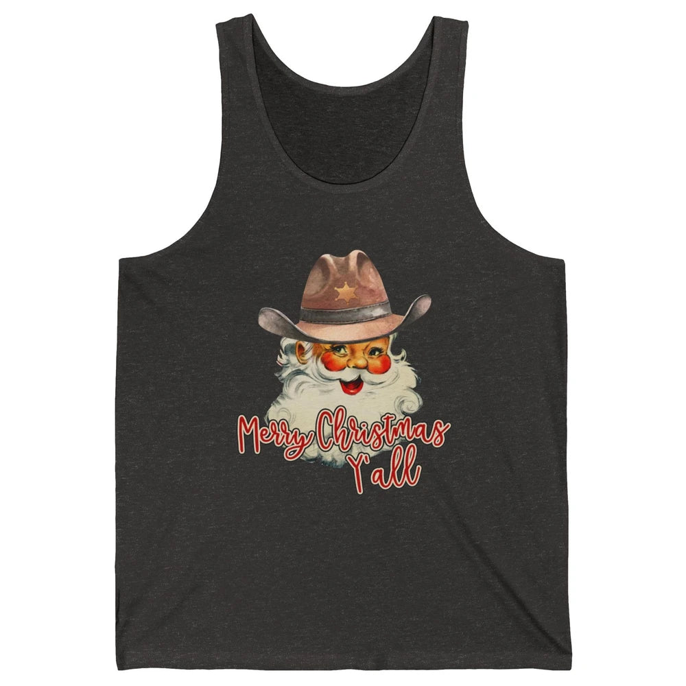 Santa Claus Merry Christmas Y'all Western Country Cowboy Unisex Jersey Tank