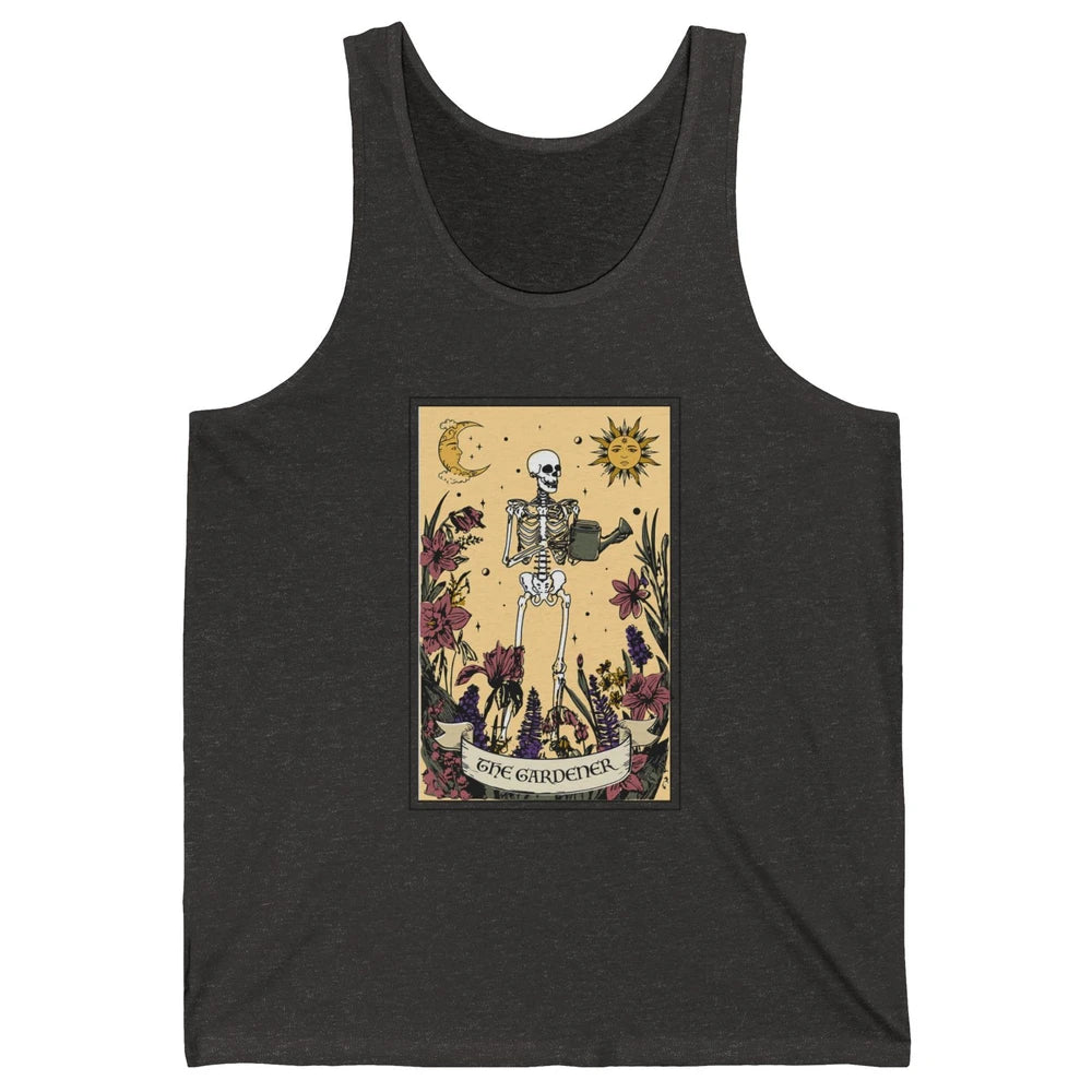 Retro Skeleton The Gardener Tarot Card Plant Lady Halloween Unisex Jersey Tank