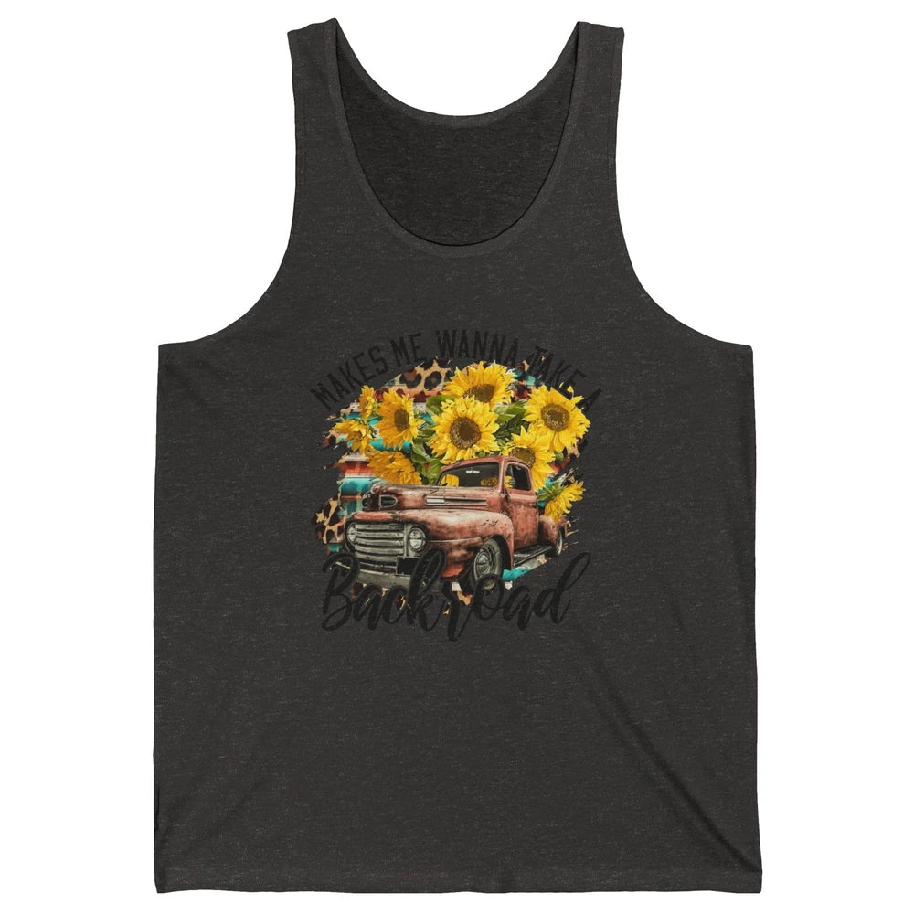 Retro Sunflower Truck Makes Me Wanna Take a Backroad Western Unisex Jersey Tank