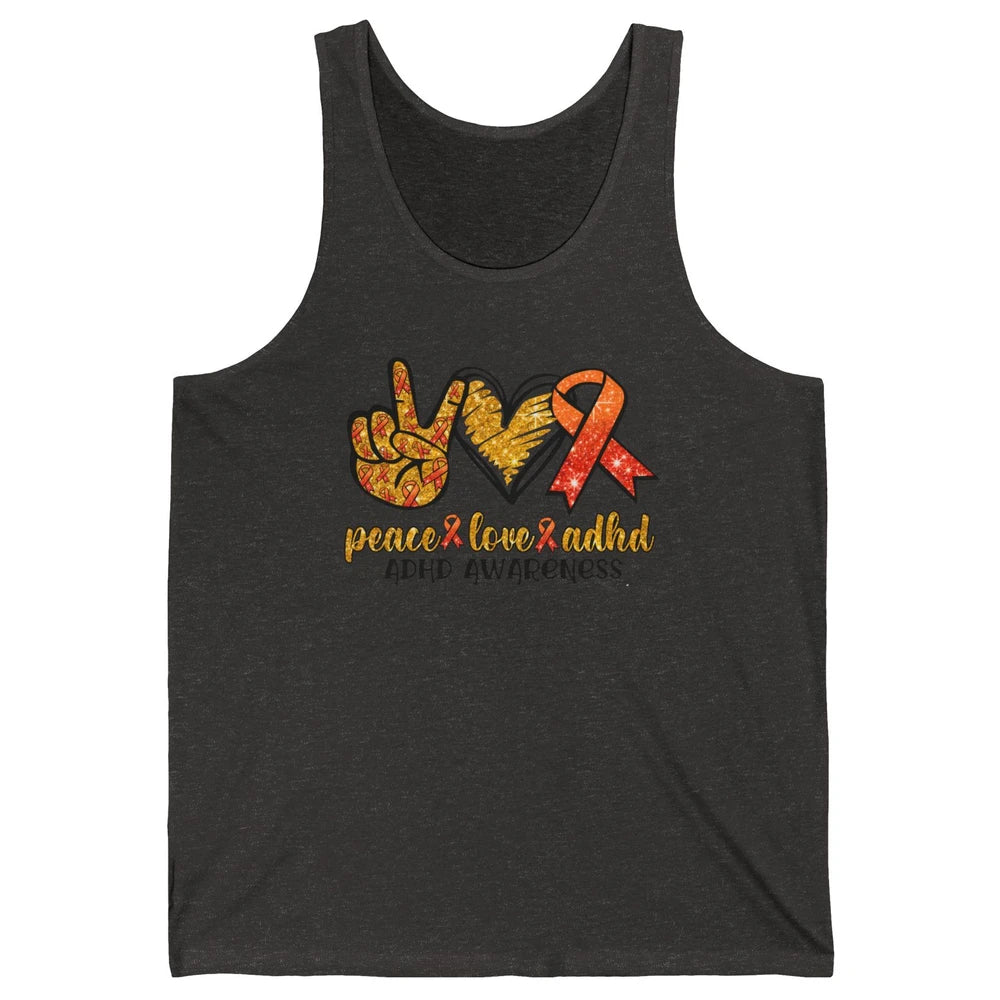 ADHD Awareness Month Peace Love ADHD Orange Ribbon Unisex Jersey Tank