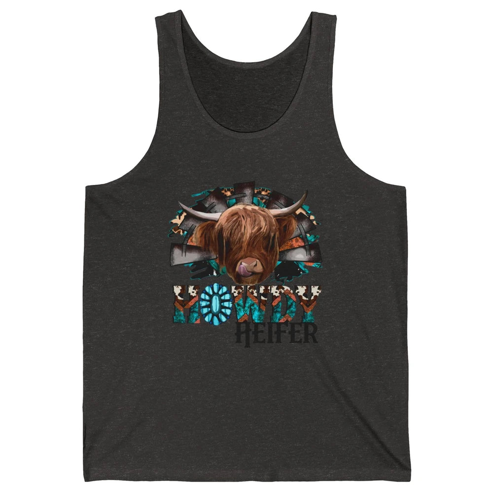 Leopard Highland Cow Howdy Heifer Western Country Cowboy Unisex Jersey Tank