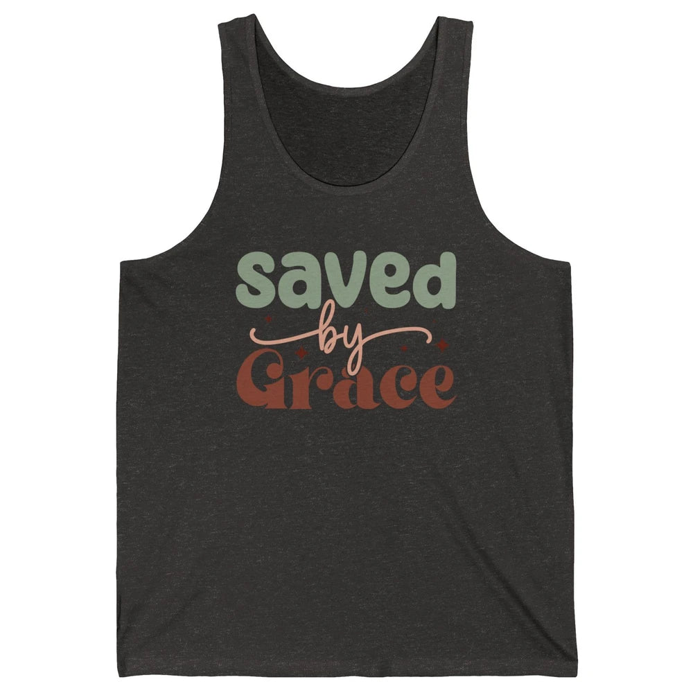 Boho Saved By Grace Jesus Christian Bible Verse Aesthetic Unisex Jersey Tank