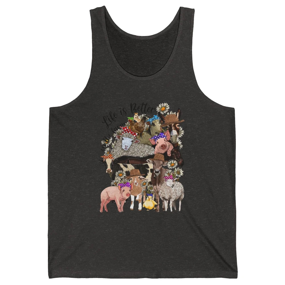 Western Animals Life Is Better On The Farm Pig Cow Donkey Unisex Jersey Tank