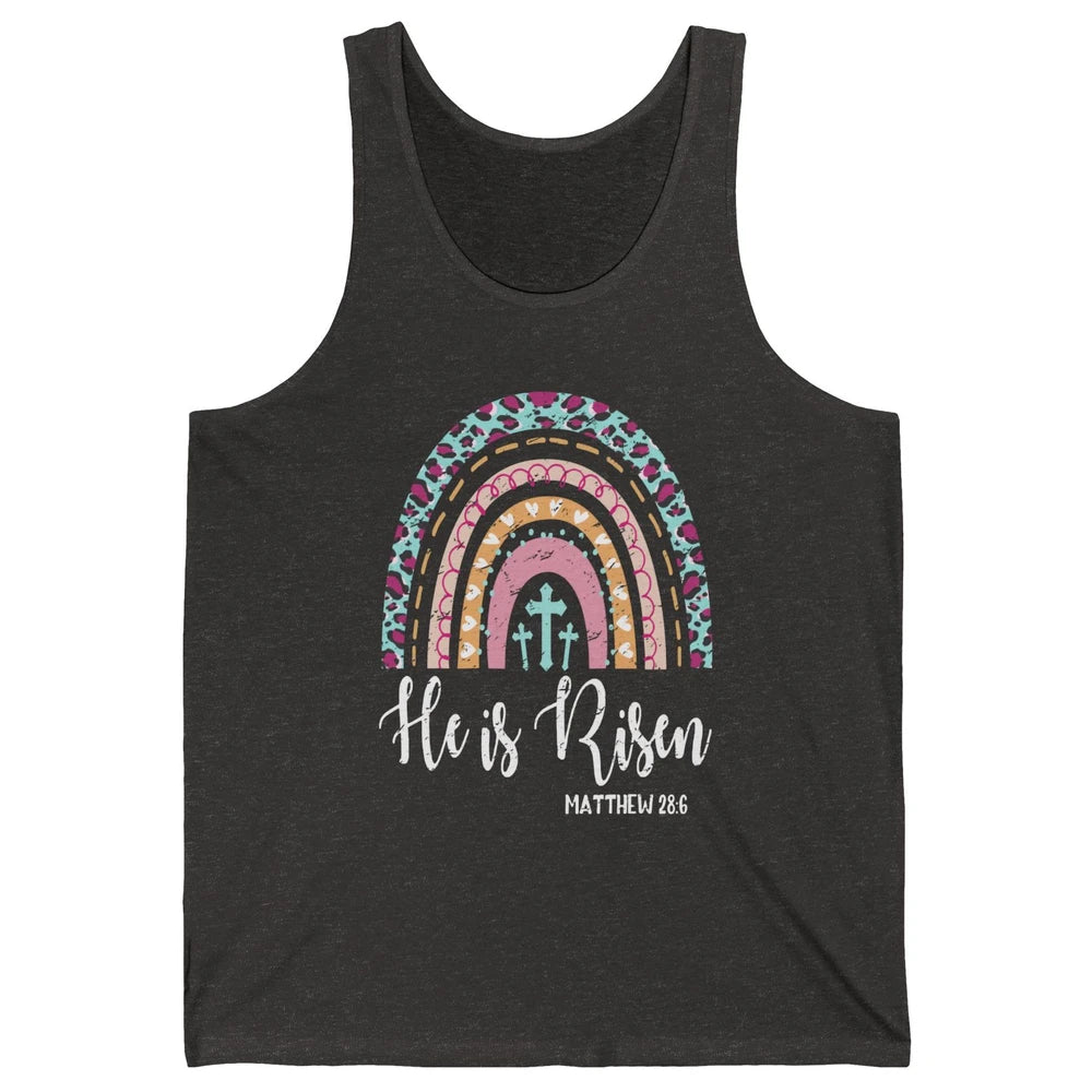 Boho Rainbow He Is Risen Leopard Western Christian Western Unisex Jersey Tank