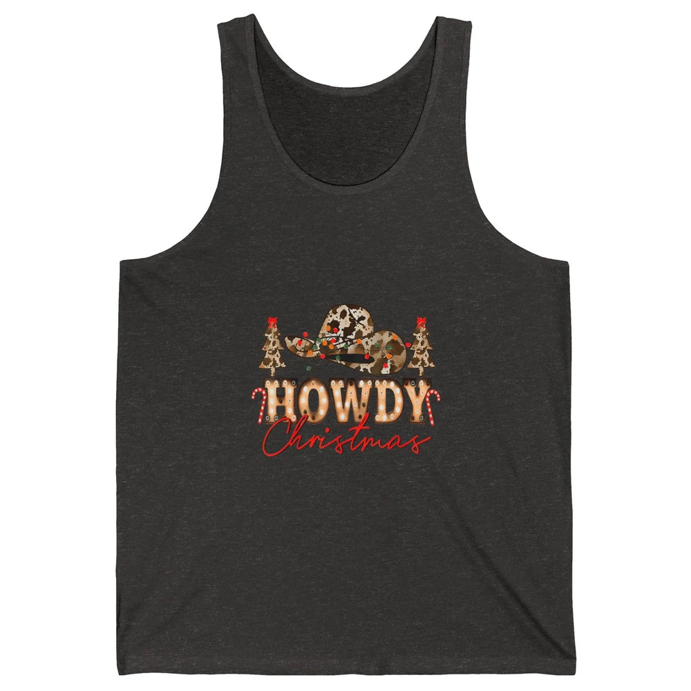 Merry Christmas Howdy Xmas Pine Trees Leopard Cowboy Hat Unisex Jersey Tank