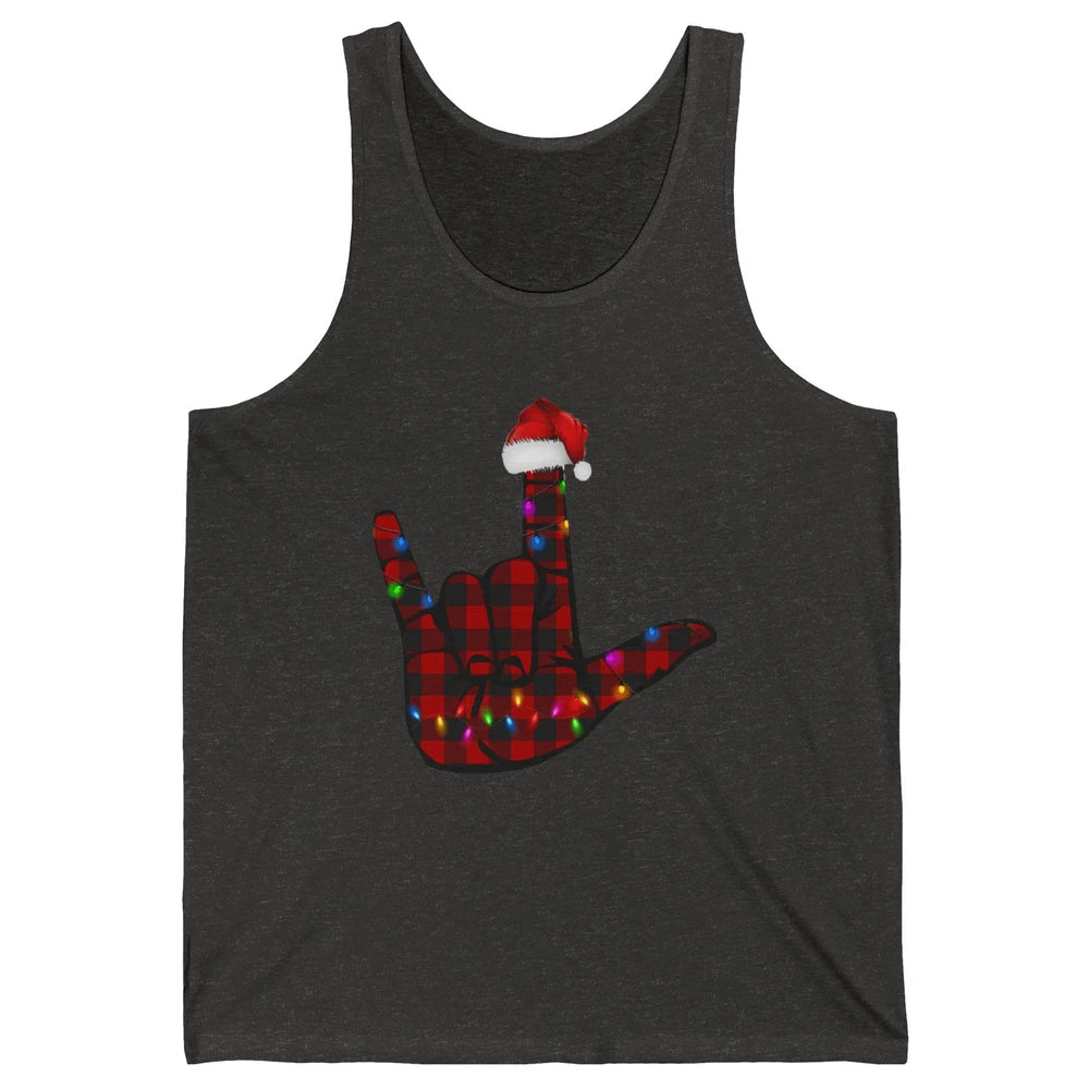 Merry Christmas Hand Sign Language Deaf Xmas Santa Hat ASL Unisex Jersey Tank