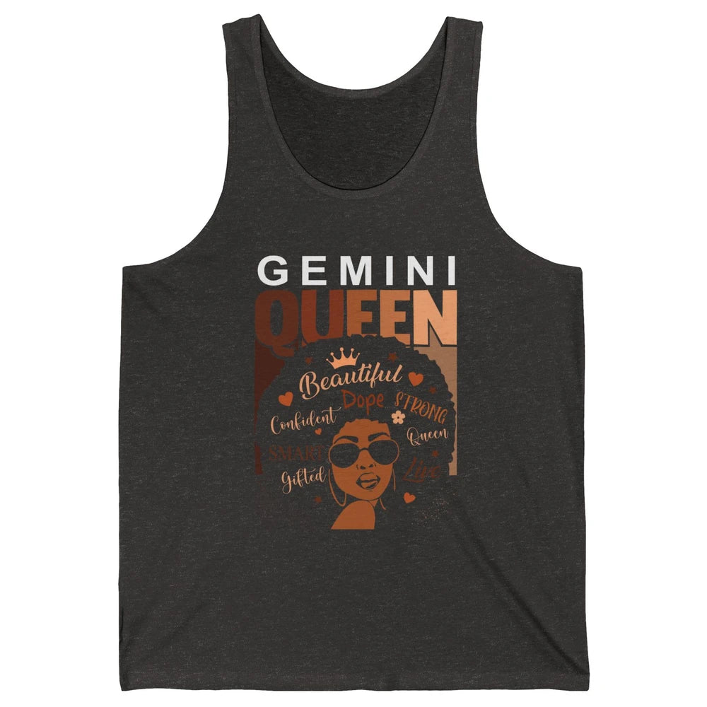 Afro Girl Melanin Gemini Queen Born in June Black Queen Gift Unisex Jersey Tank