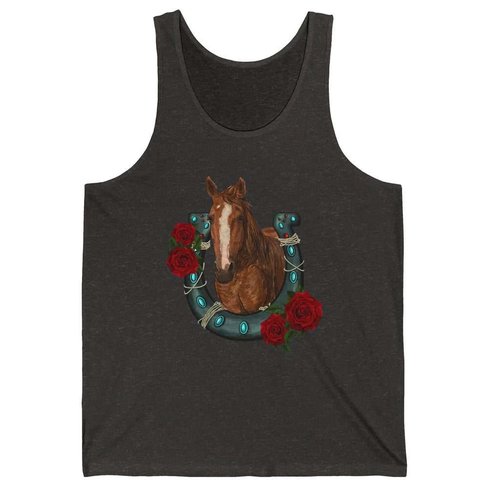 Western Country Texas Cowgirl Floral Horseshoe Horse Riding Unisex Jersey Tank