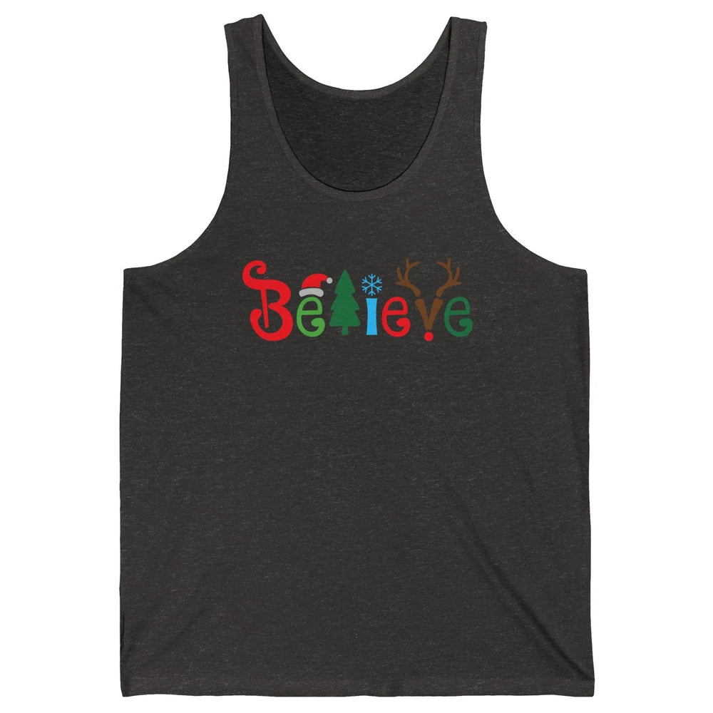 Funny Santa Claus Hat Believe Snowflakes Christmas Costume Unisex Jersey Tank