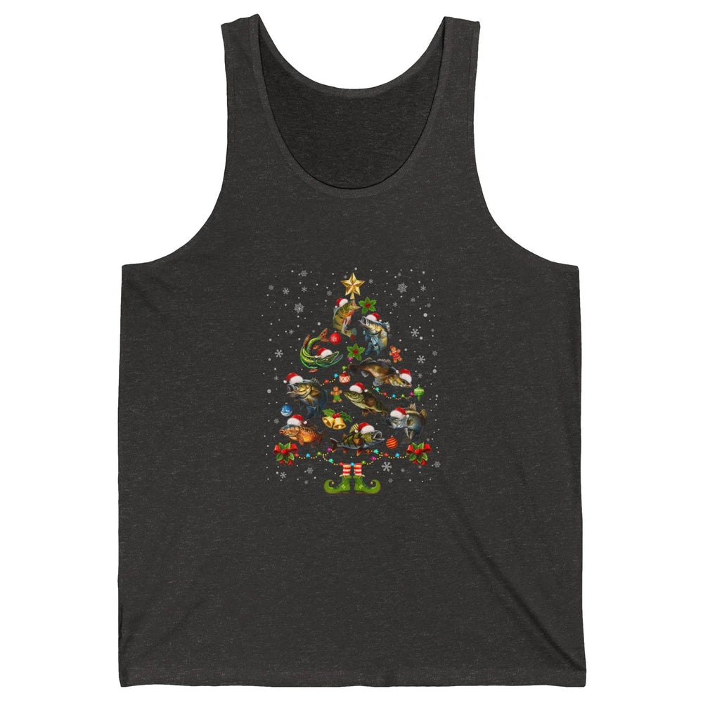 Merry Christmas Fishmas Fishing Tree Fisherman Xmas Lights Unisex Jersey Tank