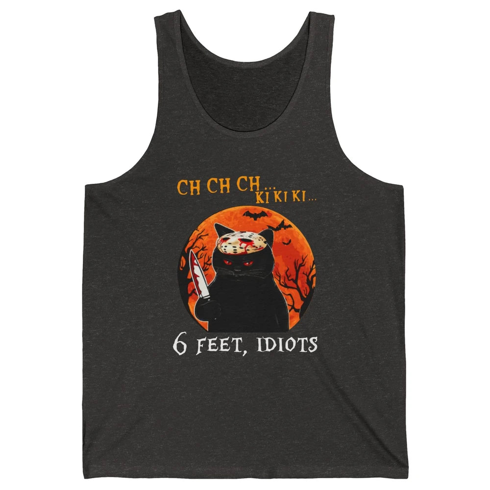 Black Murderous Cat 6 Feet Idiots Halloween Social Distance Unisex Jersey Tank