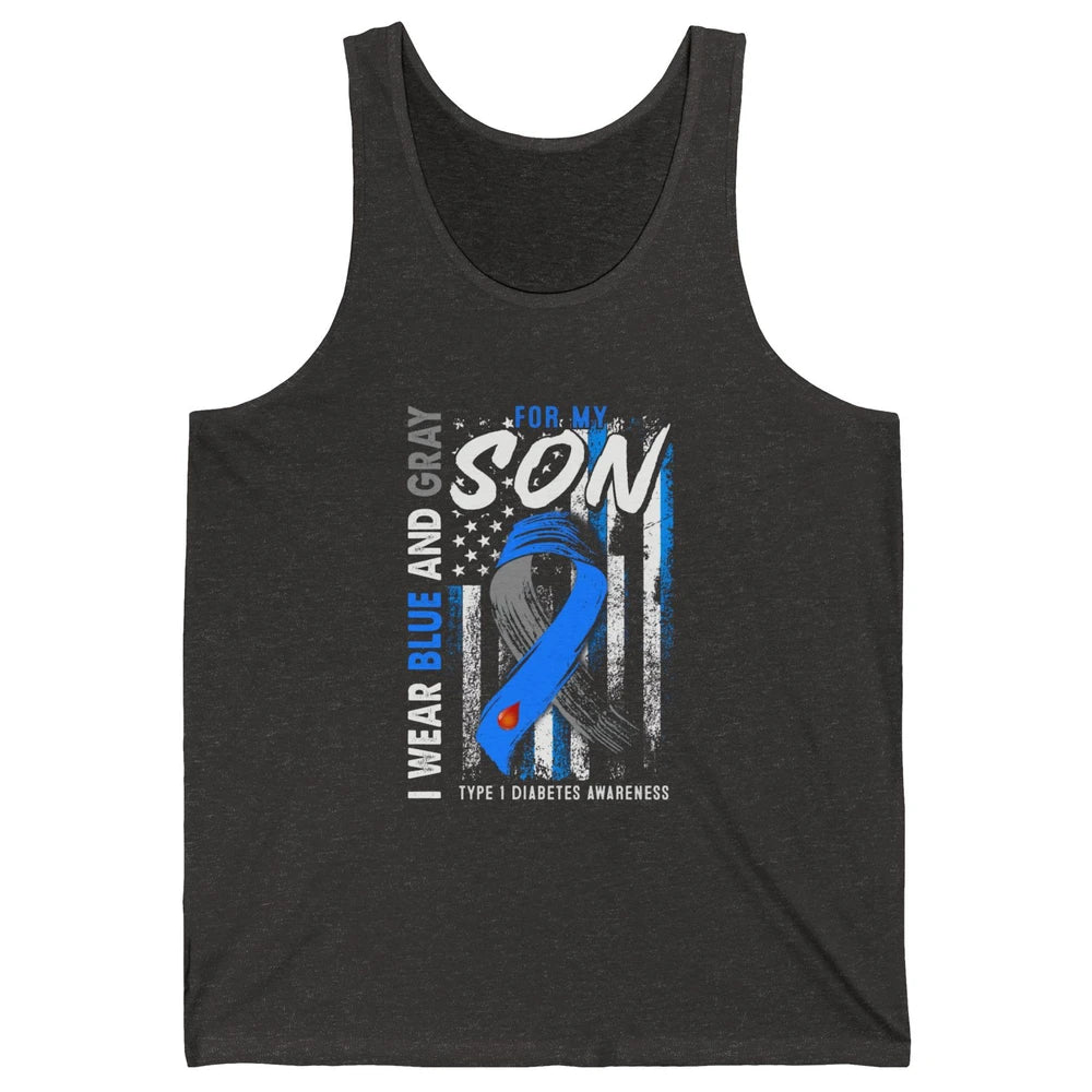 T1D Son Blue Gray Flag Diabetes Type One Awareness Warrior Unisex Jersey Tank