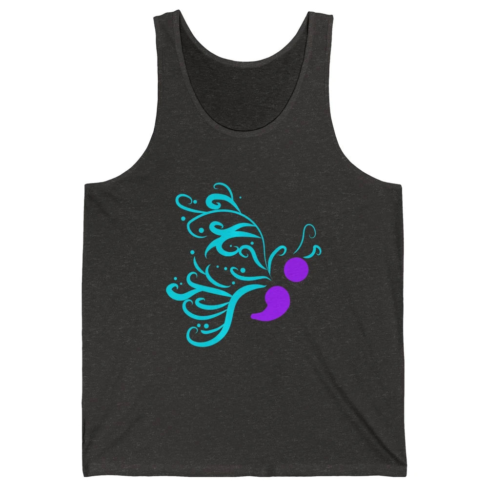 Semicolon Butterfly Teal Warrior Suicide Prevention Month Unisex Jersey Tank