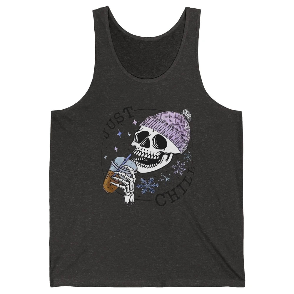 Funny Skeleton Coffee Just Relax Snowflakes Christmas Unisex Jersey Tank