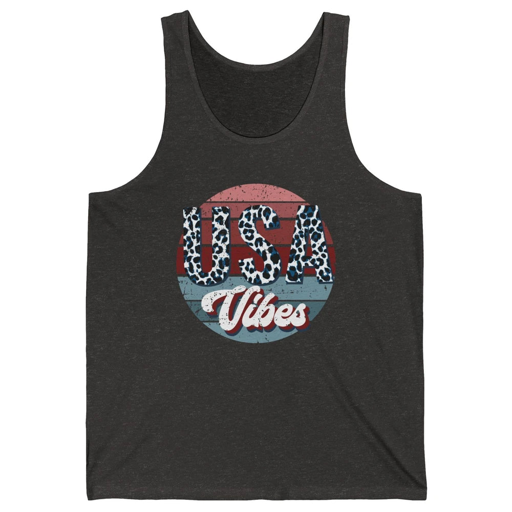 Vintage USA Vibes Leopard Patriots Independence Day Gift Unisex Jersey Tank