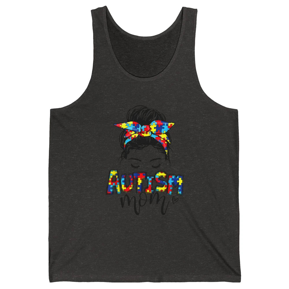 Autism Mom Messy Bun Hair Autism Awareness Puzzle Headband Unisex Jersey Tank