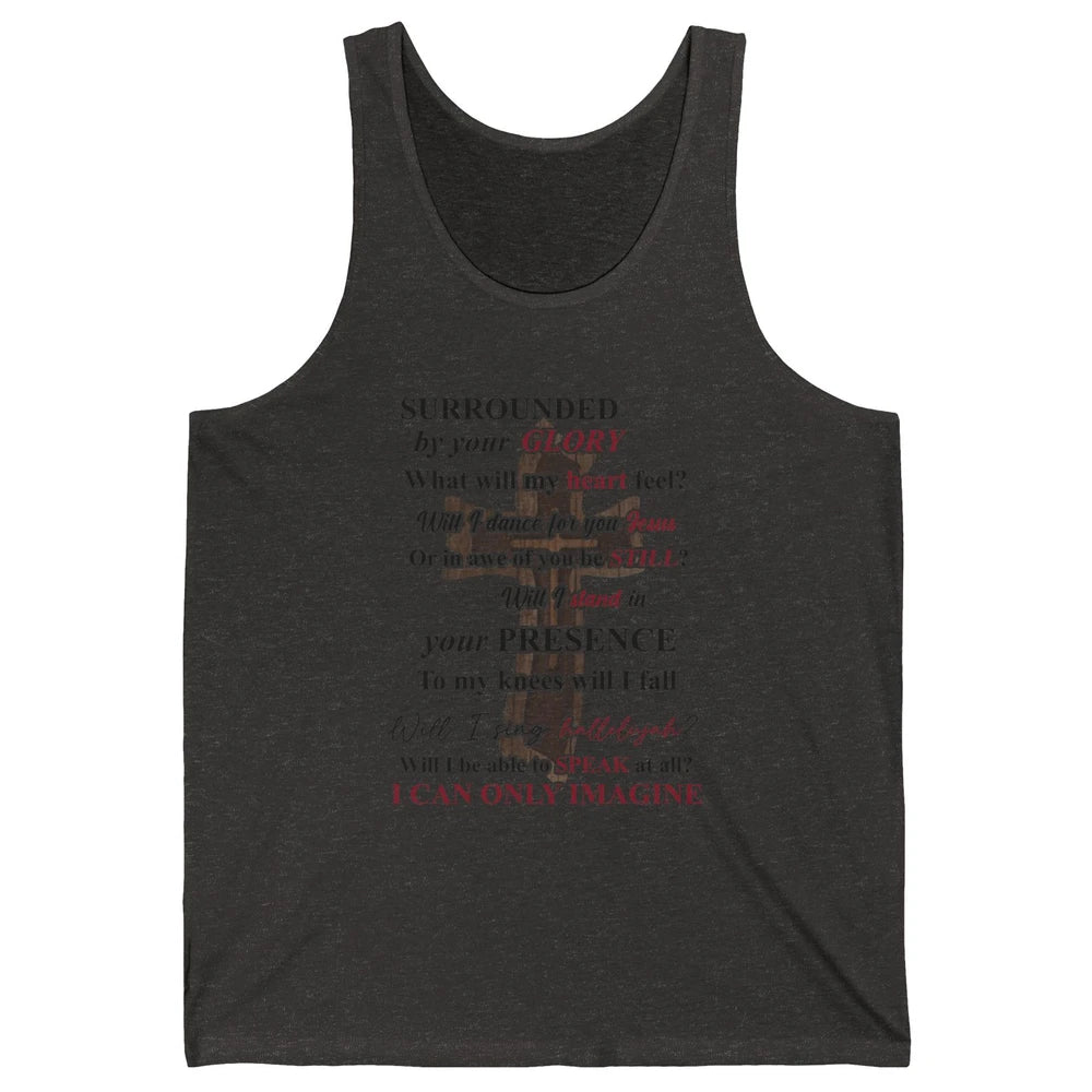 Wooded Jesus Cross Faith I Can Imagine Christian Religious Unisex Jersey Tank