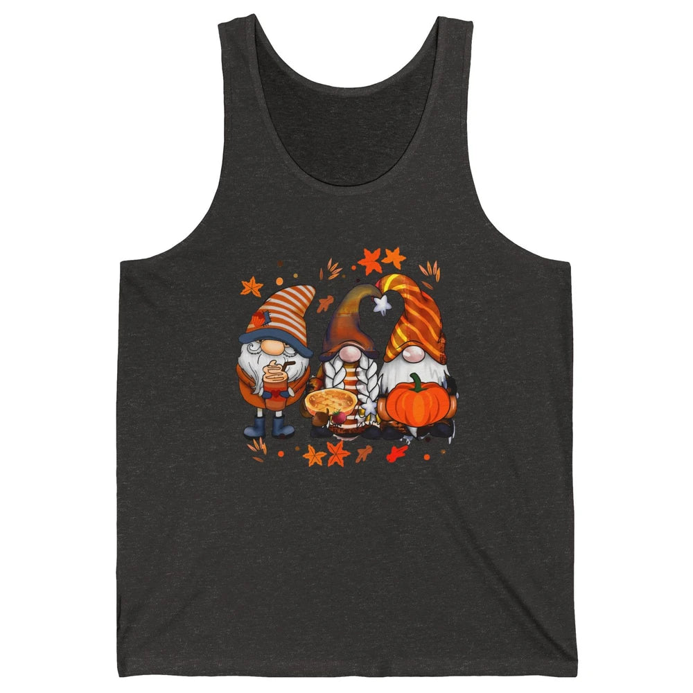 Retro Fall Gnomies Pumpkin Falling Leaves Thanksgiving Gnome Unisex Jersey Tank