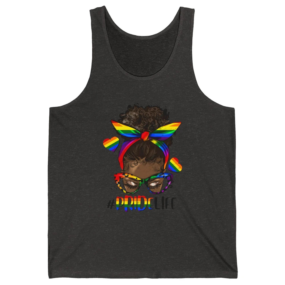 Black Melanin Messy Bun Rainbow Bandana Pride Life LGBTQ Unisex Jersey Tank