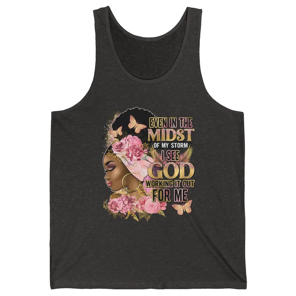 Black Girl In The Midst Of Storm Afro Woman Christian Belief Unisex Jersey Tank