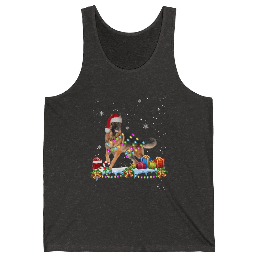 Merry Christmas German Shepherd Dog Santa Hat Xmas Lights Unisex Jersey Tank