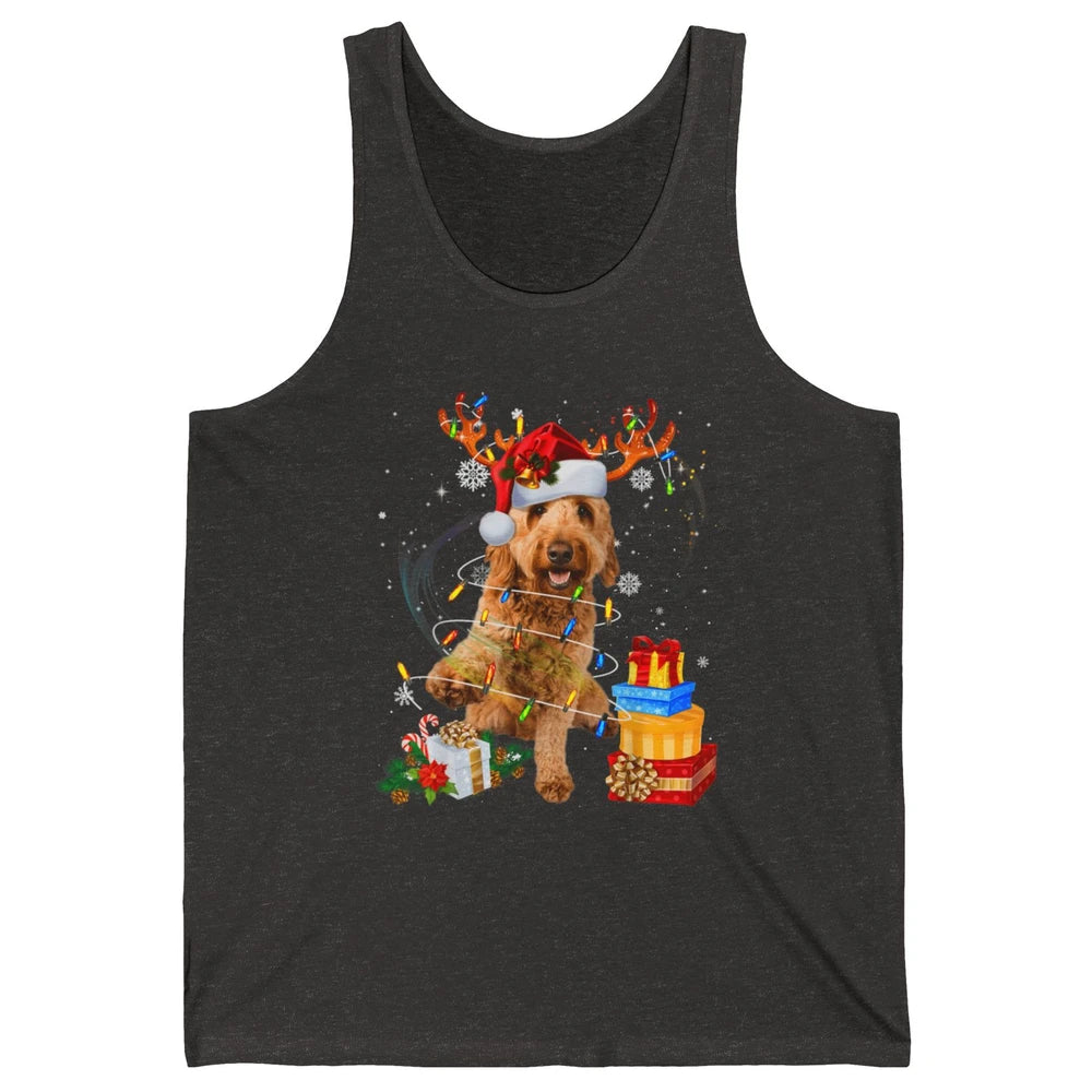 Merry Christmas Goldendoodle Dog Reindeer Xmas Lights Puppy Unisex Jersey Tank