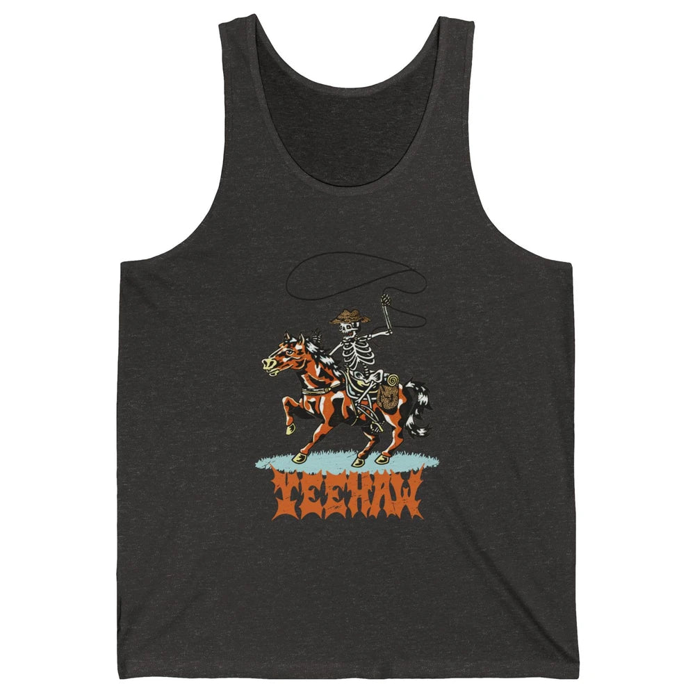 Retro Skeleton Cowboy Yeehaw Western Country Cowgirl Horses Unisex Jersey Tank