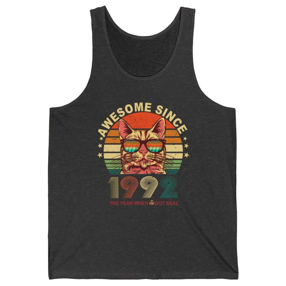 Vintage Cat Glasses Awesome Since 1992 30th Birthday Gift Unisex Jersey Tank