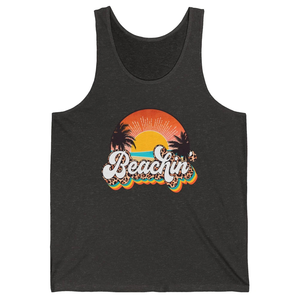 Beachin' Leopard Retro Summer Sunset Beach Lovers Vacation Unisex Jersey Tank