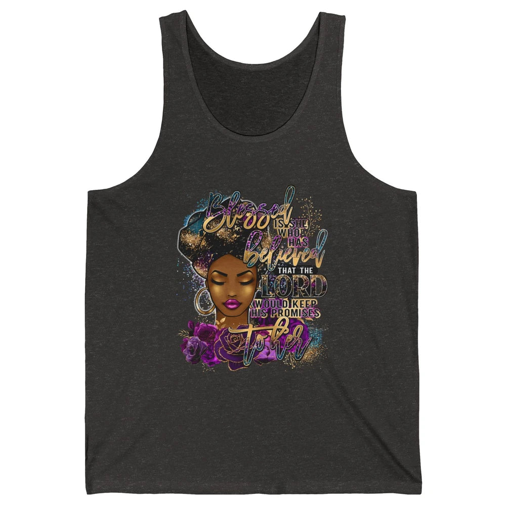 Afro Woman Blessed Is She Who Believed God African Christian Unisex Jersey Tank