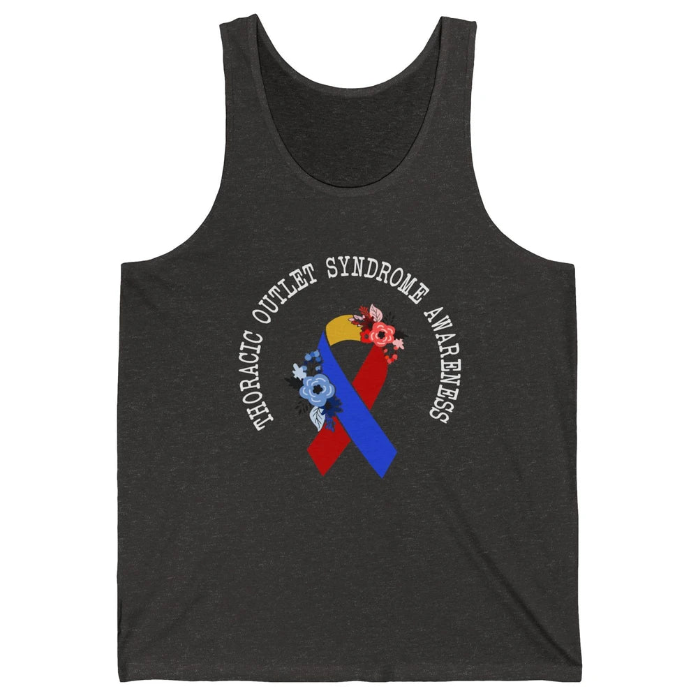 Thoracic Outlet Syndrome Awareness Floral Blue Red Ribbon Unisex Jersey Tank