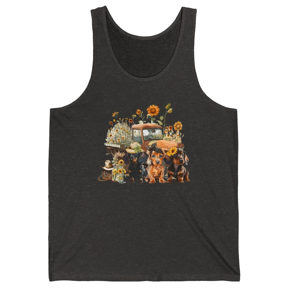 Vintage Truck And Sunflower Dachshund Mom Dachshund Lovers Unisex Jersey Tank