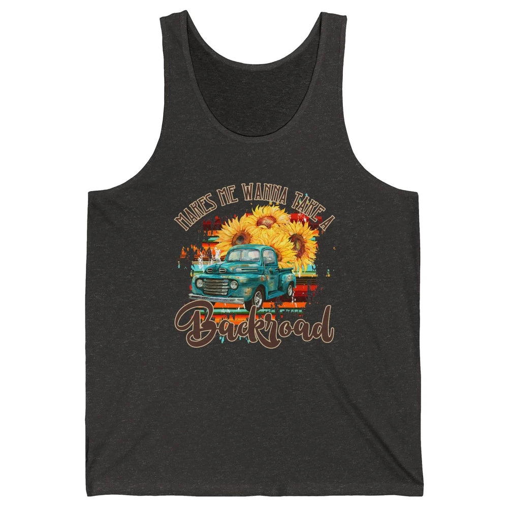 Retro Sunflower Truck Makes Me Wanna Take a Backroad Western Unisex Jersey Tank