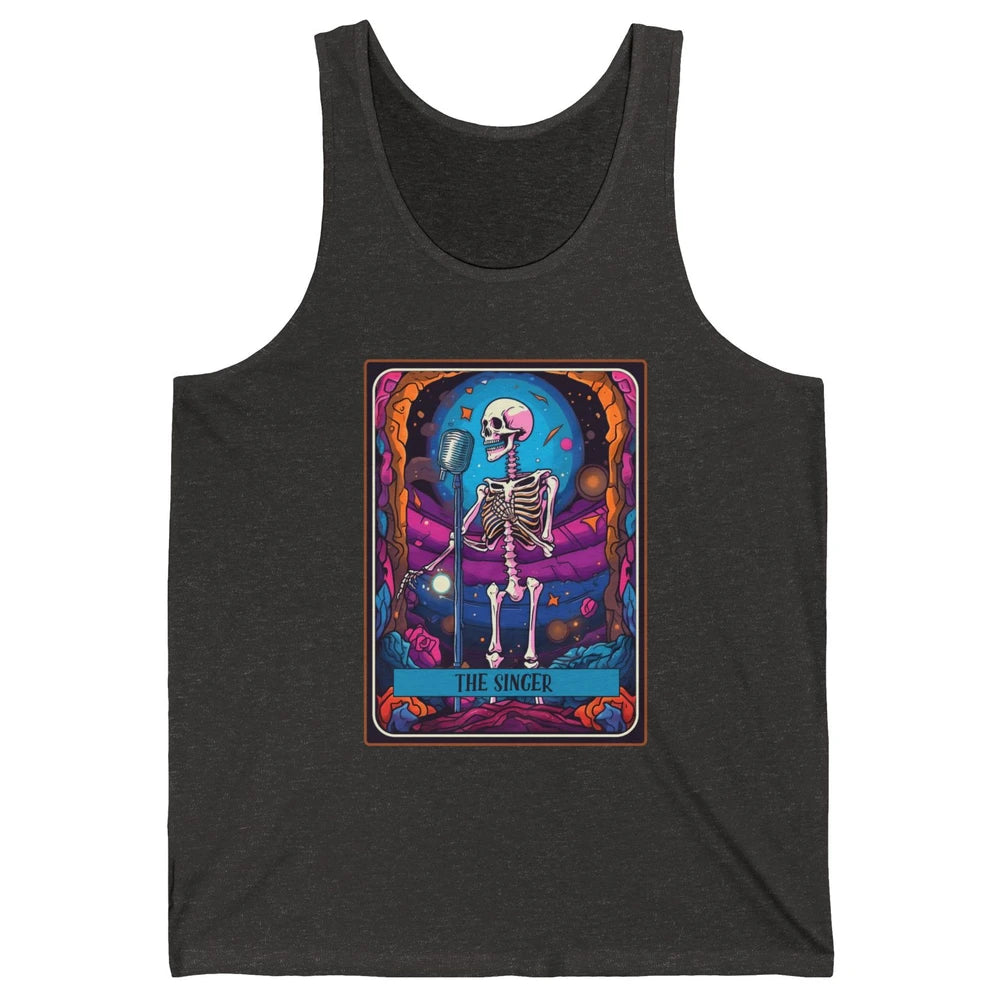 Retro Skeleton Singing The Singer Tarot Card Halloween Unisex Jersey Tank