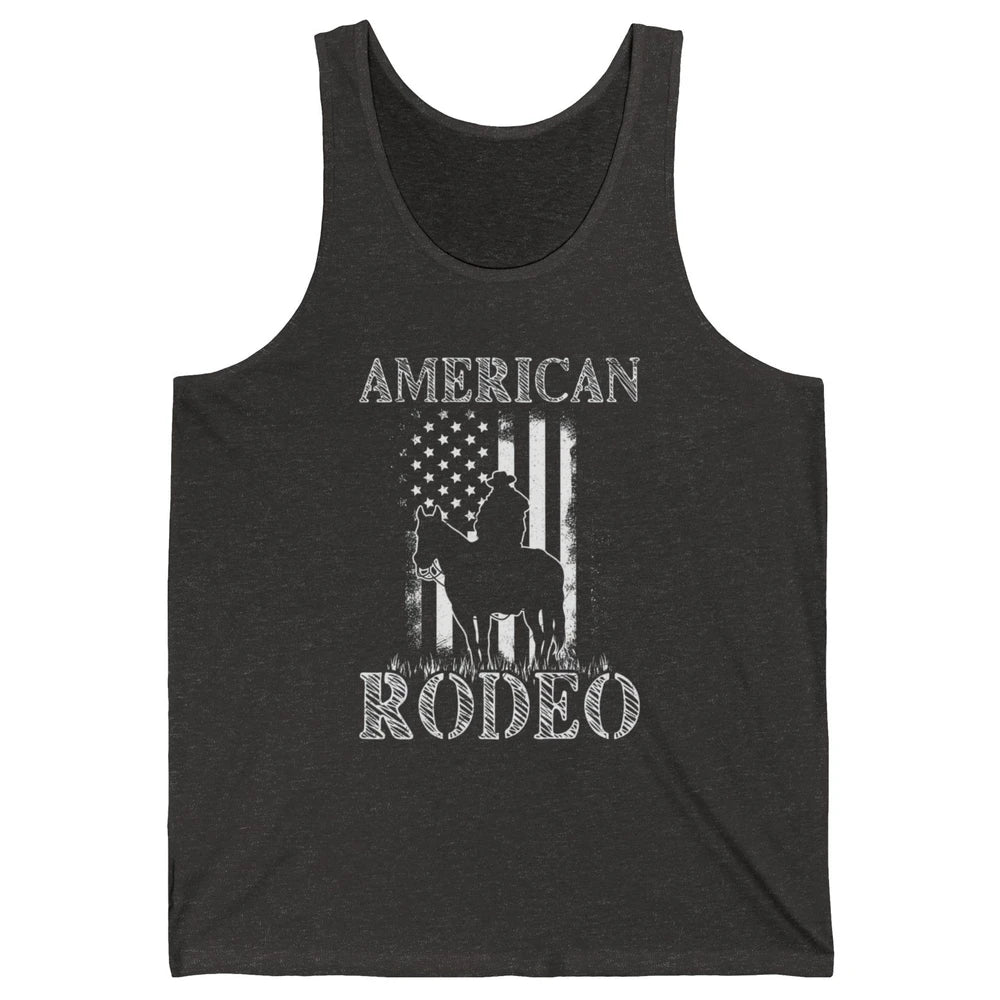 American Rodeo Cowboy Horse Bull Riding USA Flag Retro Howdy Western Country Horseback Unisex Jersey Tank