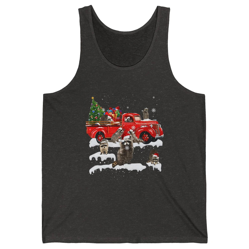 Funny Red Truck Raccoon Xmas Tree Lights Merry Christmas Unisex Jersey Tank